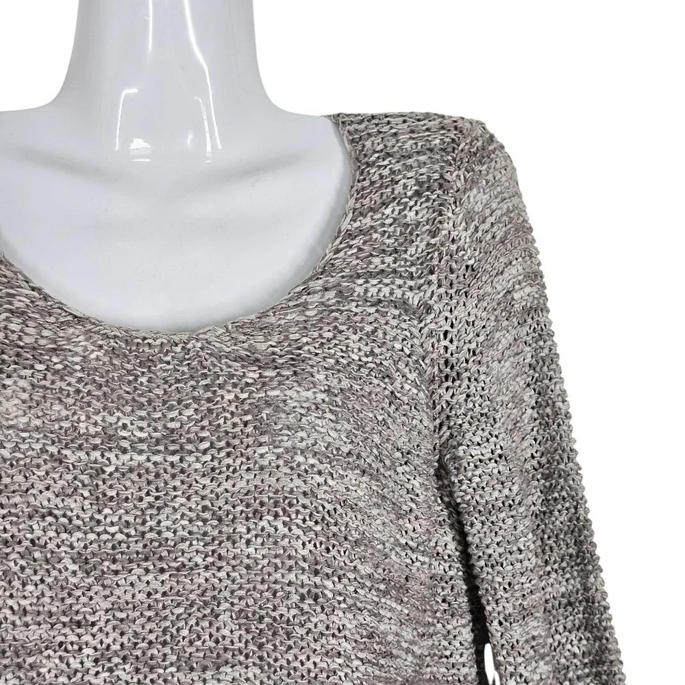 Eileen Fisher Open Knit Pullover Sweater Moon Speckled  Relaxed Fit Gray Women S